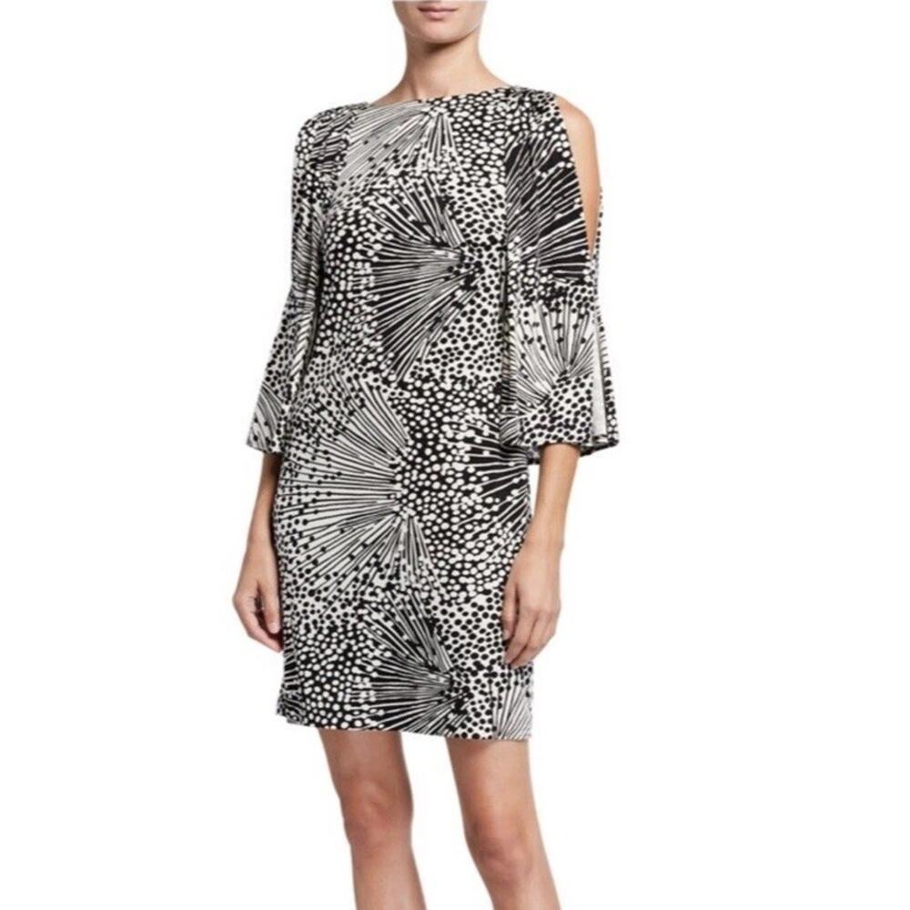Trina Turk Kouyou Jersey Knit Shift Dress Cold Shoulder Size S/M -